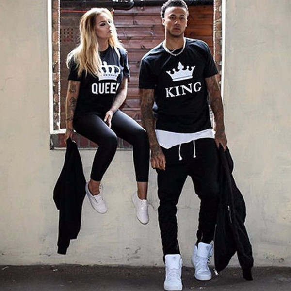 2019 New fashionable crown couple suit in Europe and the United States King and Queen short sleeve T-shirt for men and women