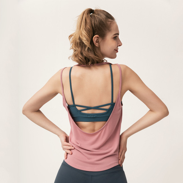 Women Workout Gym Tank Summer Vest Sleeveless Fitness Tops Women Back Hollow out Quick Dry Loose pure color Sling Yoga Shirts