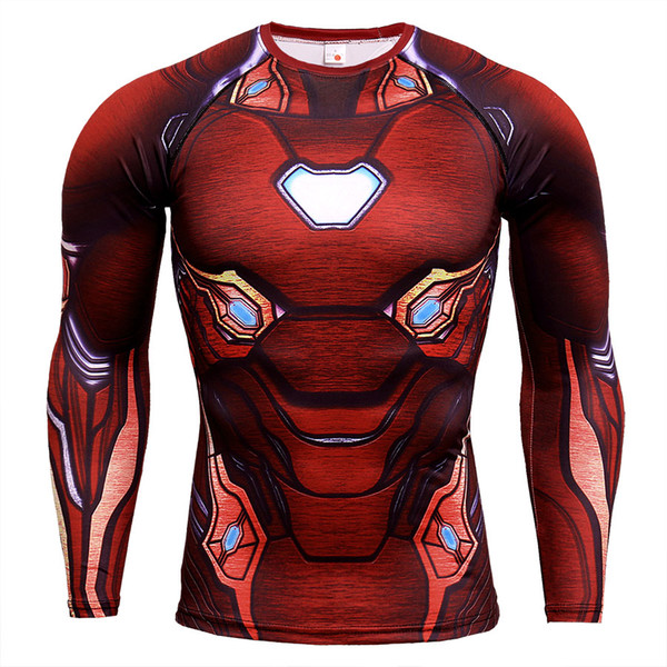 2019 Men's sport fitness long sleeves,full tight, breathable, quick-drying,superhero iron man the same kind style asain size running gym