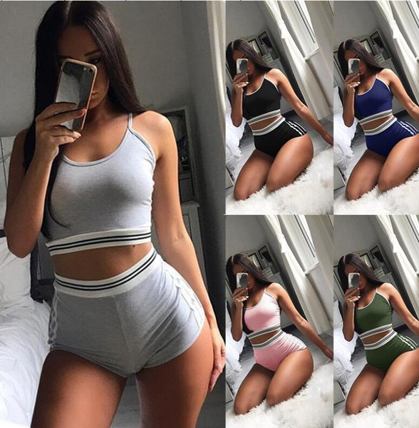 NEW Women Solid Slim Tank Top + Shorts Pants Suit Seamless Bra Sets Fitness Women Clothes Set