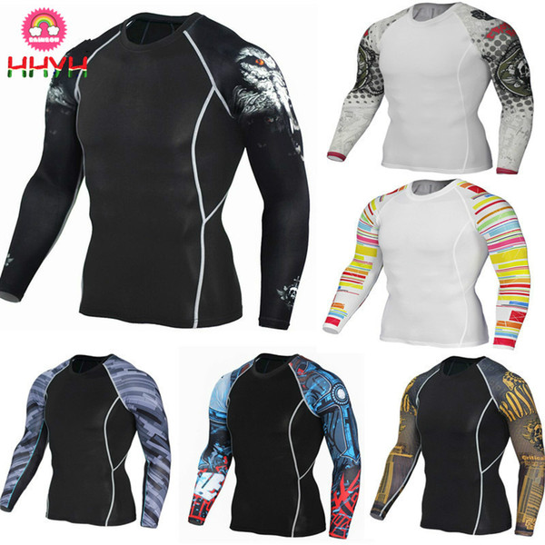 Sportswear Men Long Sleeve Round Collar T-shirt Running Fitness Exercise MMA Workout Gym Bodybuilding Elastic Trendy Fashion NEW T shirt