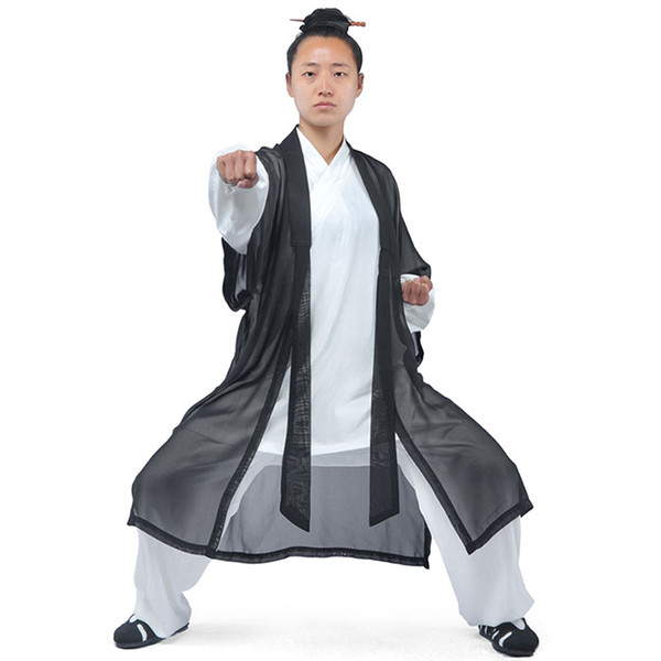 new men black cotton&linen embroidery tang suit kung fu uniforms taoist robe gown martial arts wing chun coat lay clothing