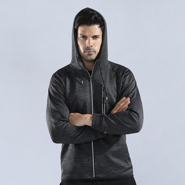 Men Solid Color Hooded Jacket Long Sleeve Reflective Zipper Hoodies Casual Breathable Trainning Exercise Running GYM Sweatshirt