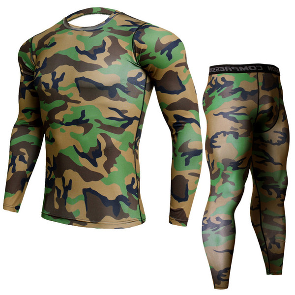 Men Camouflage PRO Fitness Sports training wear Suit Long sleeve + long pants