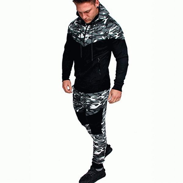 2019 hot gym New Men's Outdoor Sports Camouflage Coloured Sanitary Clothes, Open Shirts and Hat Suits