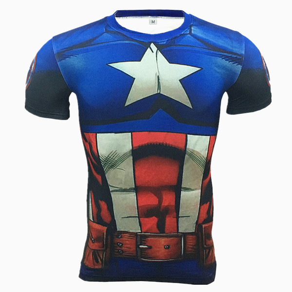 2019 Men's sport fitness short sleeves, tight, breathable, quick-drying, American superhero of the same kind style asain size running gym