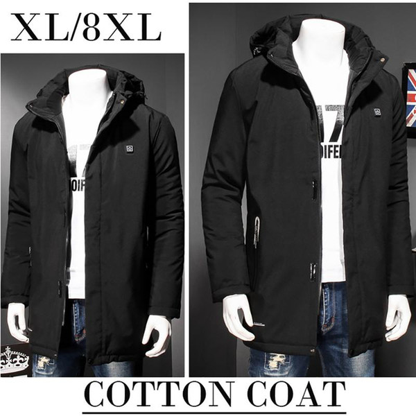 Smart USB Heated Cotton Coat Men's Long Hooded Cotton Suit Plus Fertilizer To Increase Jacket For Riding Sports