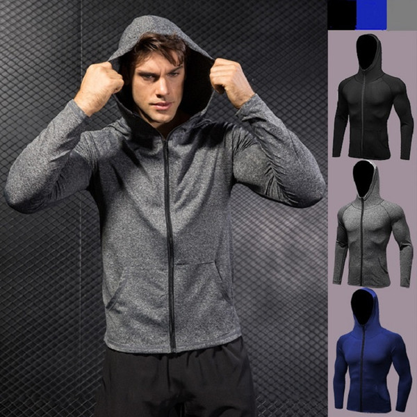 Men's Autumn And Winter Movement Coat Fitness Running Training Long-Sleeve Zip Leisure Hoodie Quick-Drying Coat 9002