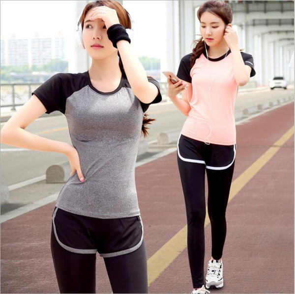 New spring and summer fitness wear sportswear suit short-sleeved pants show slim dry running yoga suit women