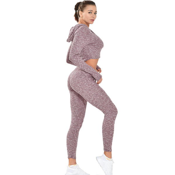 Europe and the United States hot sexy navel fitness set two-piece female sports quick-drying thin training suit yoga running clothes brand