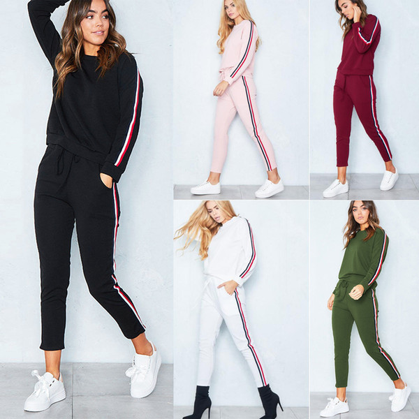 2019 Women Spring Sports Clothes Sets Leisure Sexy Outdoor Suits European And American Style Running Clothing Pure Color