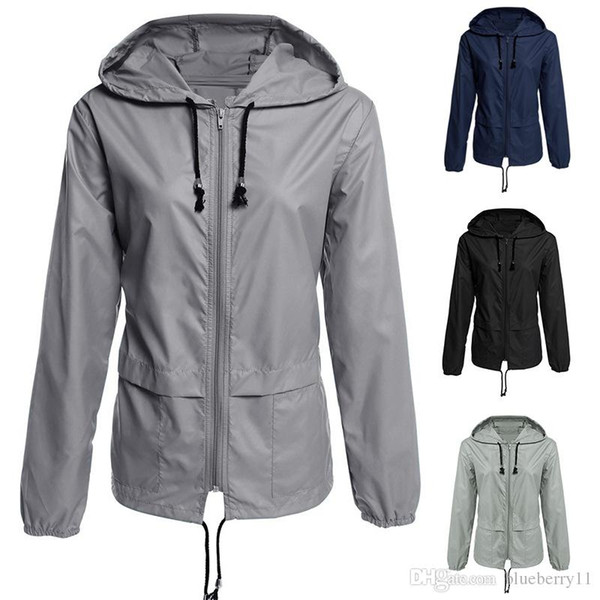 Summer Autumn Outdoor Clothing Jacket Women Long Sleeve Windbreaker Waterproof Black Gray Jackets Plus Size S-2XL