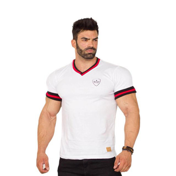 Short Sleeve T-Shirt White Gym Workout Fitness New Fashion Stylish Trendy Clothes Summer Men Sports Casual Streetwear Slim Training