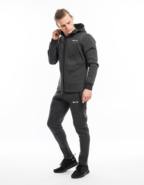 BUTZ Mens Designer Tracksuits Gym Fitness Outdoor Running Athletic Hooded Tops Zipper Jogger Pants Male Cardigan Hoodie Pencil Pants Set