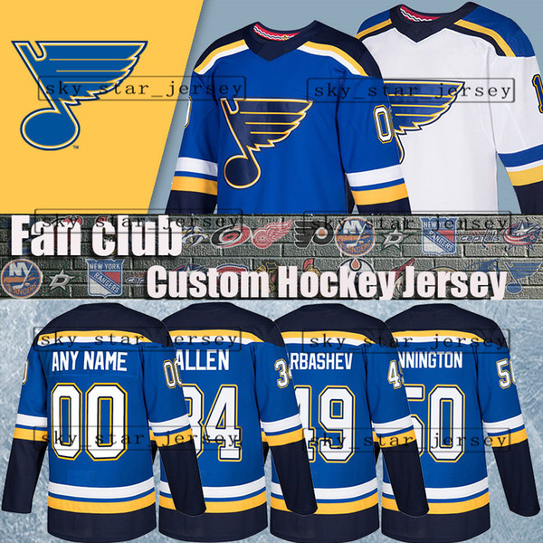 Custom hockey jerseys St. Louis Blues 34 Jake Allen 49 Ivan Barbashev 50 Binnington 9 Sammy Blais 41 Robert Bortuzzo