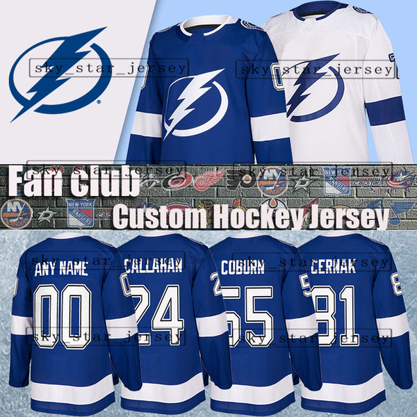 Custom hockey jersey Tampa Bay Lightning 24 Ryan Callahan 81 Erik Cernak 55 Braydon Coburn 70 Louis Domingue 73 Adam Erne