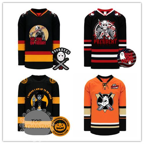 New Mens Womens Youth 13 Jason Voorhees Friday The 13th Anaheim Mighty Ducks Parody Halloween Spooky Original Creative Custom Hockey Jersey