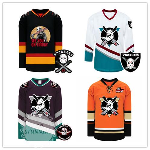 Men's Women's Kids 13 Jason Voorhees Friday The 13th Crystal Lake Anaheim Mighty Ducks Prank Vote President Halloween Spooky Hockey Jersey