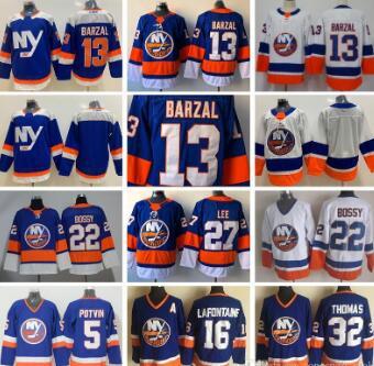 New York Islanders 13 Mathew Barzal Jerseys Ice Hockey 27 Anders Lee 22 Mike Bossy Denis Potvin Steve Thomas Pat LaFontaine Blue White