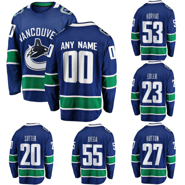 Bo Horvat Stitched Men's Nikolay Goldobin Christopher Tanev Alex Biega Ben Hutton Brock Boeser Brandon Sutter Blue Hockey Jersey