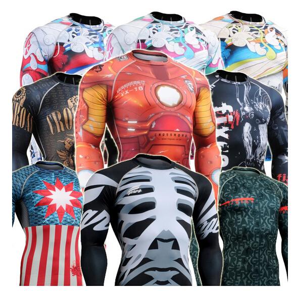 2016 Brand Martial Arts shirts Top male T Shirt MMA Cage Fighting Tees spandex T Shirt Training Top long Sleeve O Neck plus size