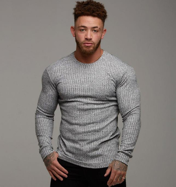 gym Cross-border autumn and winter new sport bottom shirt men's fitness leisure men's self-cultivation knitted shirt long sleeve t-shirt men