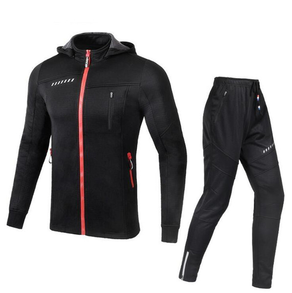 Sports Suits for Man Warm Fleece Long Sleeve Jacket Slim Long Jogger Pants Set Winter Sports Suit Hats Detachable