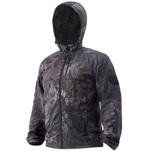 Mens Outdoor Jackets Quick Dry Serpentine Solid Skin Coats with Hoody Long Sleeve Light Windbreaker Outdoor Clothing