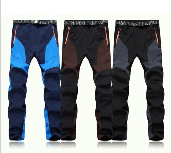 Men's Outdoor hiking pants New Soft Shell Outdoor Fleece Warm Waterproof Thicken Mountaineering Plus Velvet Ski Pants