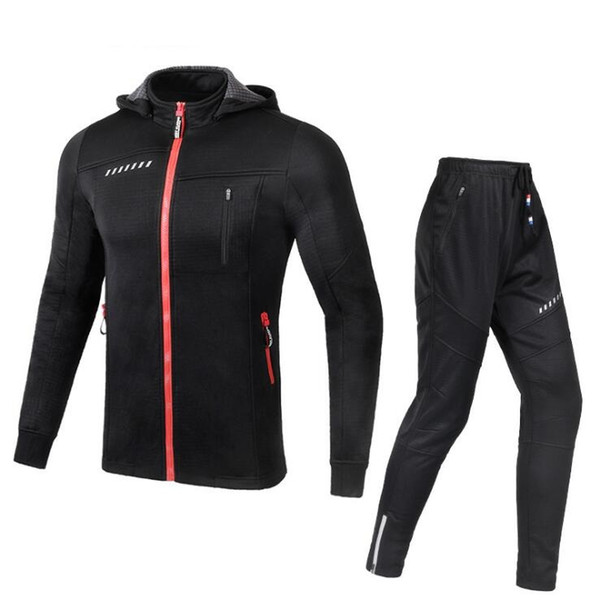 Outdoor Sports Suits for Man Warm Fleece Long Sleeve Jacket Slim Long Jogger Pants Set Winter Sports Suit Hats Detachable