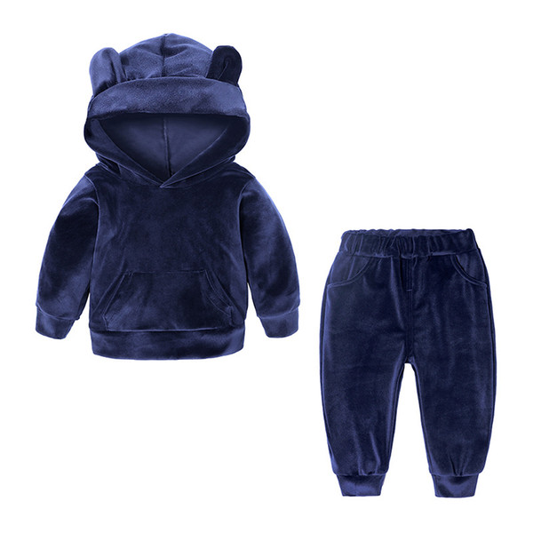 Pleuche Kid Sports Suit Cute Spring Autumn Boys Clothing Sets Kids Hoodies Warm Girls Tracksuit LJJS10