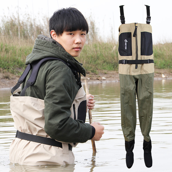 NEYGU Waterproof Snow Wader with front venting zip Men's Breathable Chest Fishing Waders with Neoprene Stockingfoot