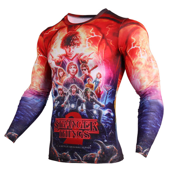 Outdoor T-shirt Fitness Gym Running Sportswear Men New Fashion Stranger Things Fashion 3d Animation Red Long Sleeve Compression T shirt