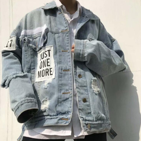 Ins Hip-hop New Jean Jacket Teenager Cardigan Korean Version High Street BF Students Male Jean Jacket S-3XL