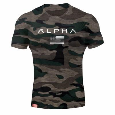 ALPHA T Shirt Men Summer Wear Gym Fitness Tight Mens Workout T-shirt Homme Short Sleeves Slim Fit Cotton Shirts Muscle Brother