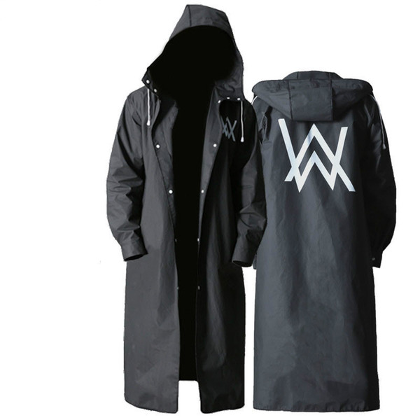 Stylish EVA Black Adult Raincoat Alan Walker Pattern Outdoor Men Women Long Style Hiking Poncho Environmental Rain Coat Trendy Clothing