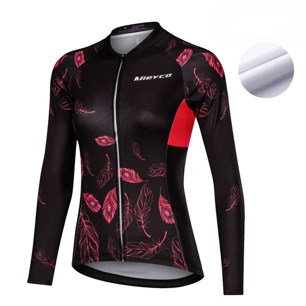 Coodoopai Team Winter Thermal Fleece Bicycle Cycling Clothing Polyester Windproof Cycling Jersey Long Sleeve Women MTB Bike Jersey