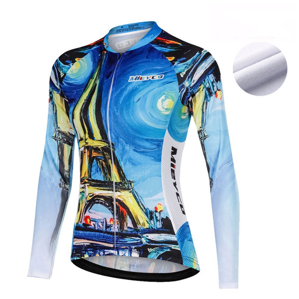 Coodoopai Women cycling jersey winter fleece long sleeve bike clothing jersey Mountain road cycling clothing bicycle clothes