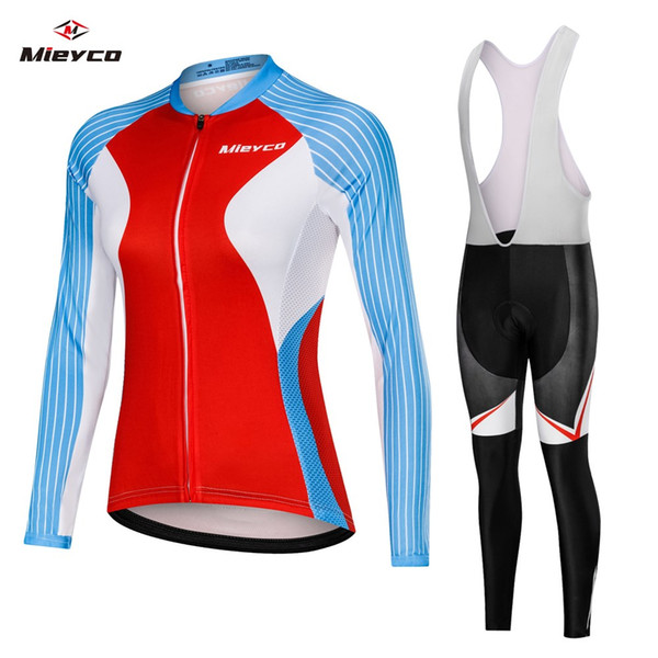 Coodoopai Pro Team Spring Autum Cycling Clothes Women Long Sleeve Cycle Jersey Outdoor Riding Bike MTB Clothing Bib Pants Set