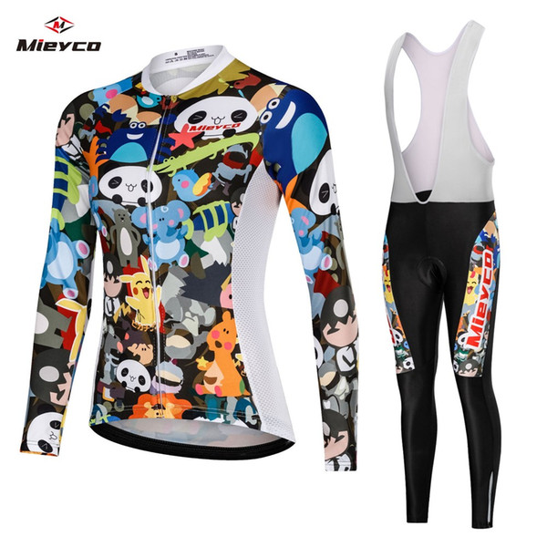 Coodoopai Woman Long Sleeve Cycling Jersey Bib Sets Mountain Bike Cycling Clothes Suit Riding Bicycle Cycling Clothing Suit Racing Shirt