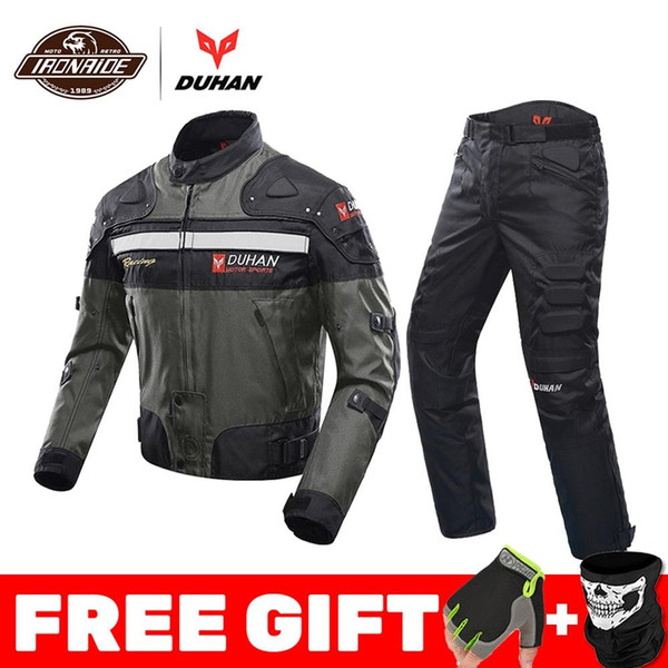 DUHAN Windproof Motorcycle Racing Suit Protective Gear Armor Motorcycle Jacket+Motorcycle Pants Hip Protector Moto Clothing Set