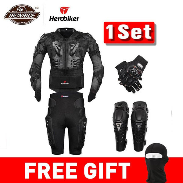 New Moto Motocross Racing Motorcycle Body Armor Protective Gear Motorcycle Jacket+Shorts Pants+Protection Knee Pads+Gloves Guard