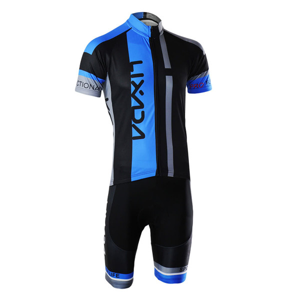 Breathable Quick Dry Comfortable Short Sleeve Jersey + Padded Shorts Cycling Clothing Set Riding Sportswear Y3001BL-S