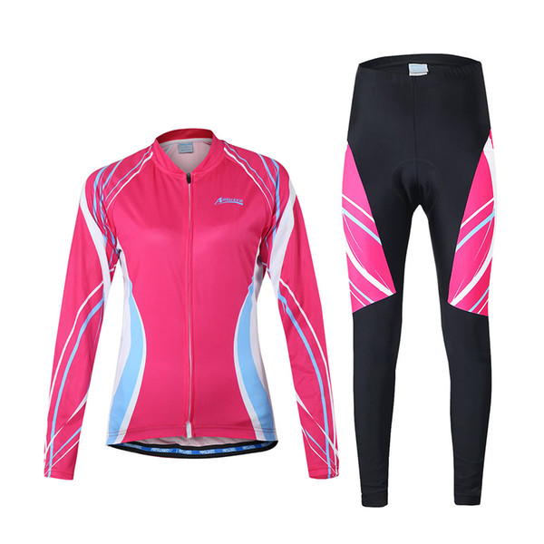 Women's Outdoor Breathable Comfortable Long Sleeve Cycling Clothing Set Cycling Jacket Padded Pants Riding Sportswear Y3983P-S