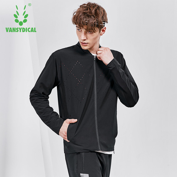 Vansydical Autumn Winter Men's Sports Running Jackets Tops Long Sleeve Windproof Zipper Outdoor Fitness Workout Jogging Coat