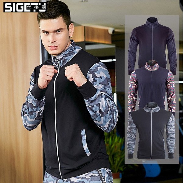 Men Running Jacket Sports fitness camouflag Long sleeves Tight Gym Soccer basketball Outdoor training Run Jogging Jacket clothes