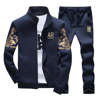 2019 new spring autumn winter men's sports suit Slim youth fashion men's jacket printed men's sweater suit jacket + pants