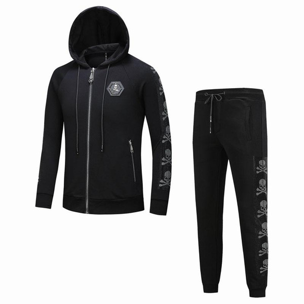 Men Hooded Tracksuit Autumn Long Sleeve Coats Hoodies Sweatshirts And Long Pants #1139 PP Men\'s Fashion Skulls Streetwear Running Suit Set