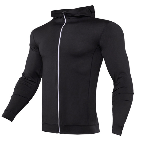 Thin Hooded Mens Running Jacket Zipper hoodie Bodybuilding Gym Clothing Hoody Coat Compression Tight Workout Hooded Jackets men