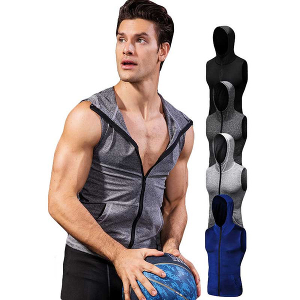 Men Quick Dry Cap Hoodie Sweatshirt Sport Compression Fitness Shirt Gymming Running Basketball Football Soccer Jacket 9006